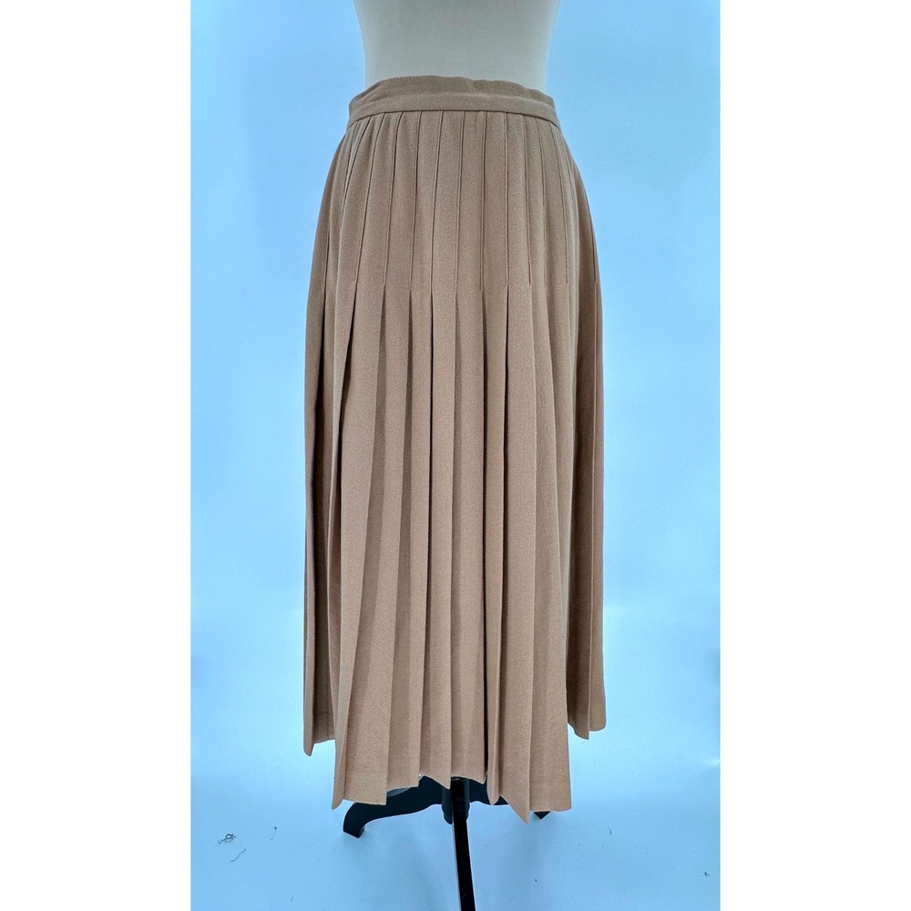 JH Collectibles Vintage Wool Pleated Maxi Skirt Camel Tan Union Made USA 10